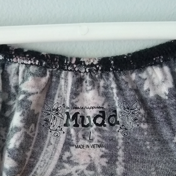 Mudd Crop Top Cap Sleeve Floral Stripe Black Pink White Scoop Neck Large - Picture 2 of 11